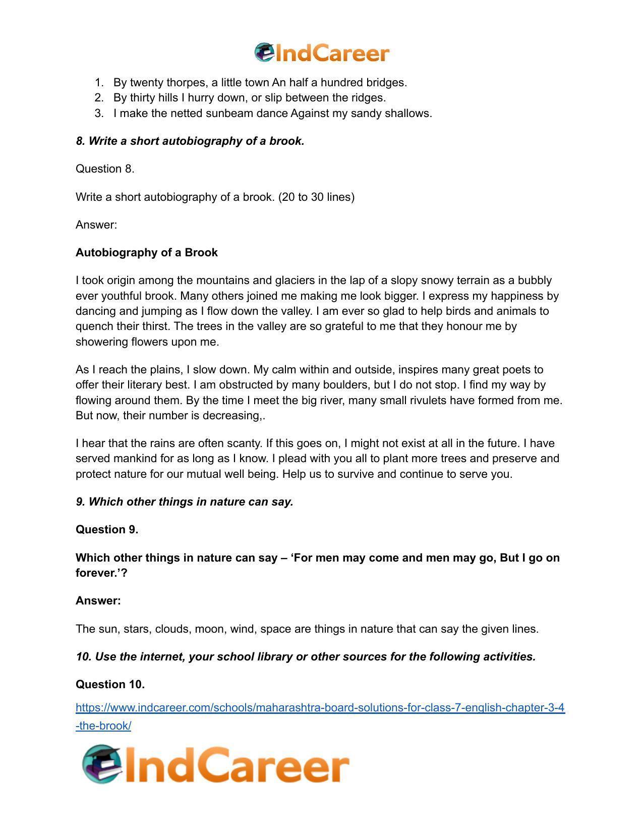 Maharashtra Board Solutions for Class 7- English: Chapter 3.4- The Brook - Page 5