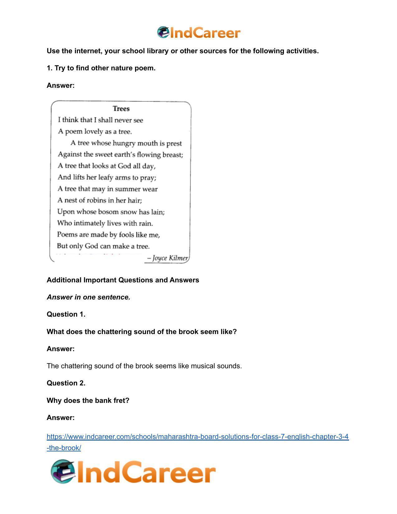 Maharashtra Board Solutions for Class 7- English: Chapter 3.4- The Brook - Page 6