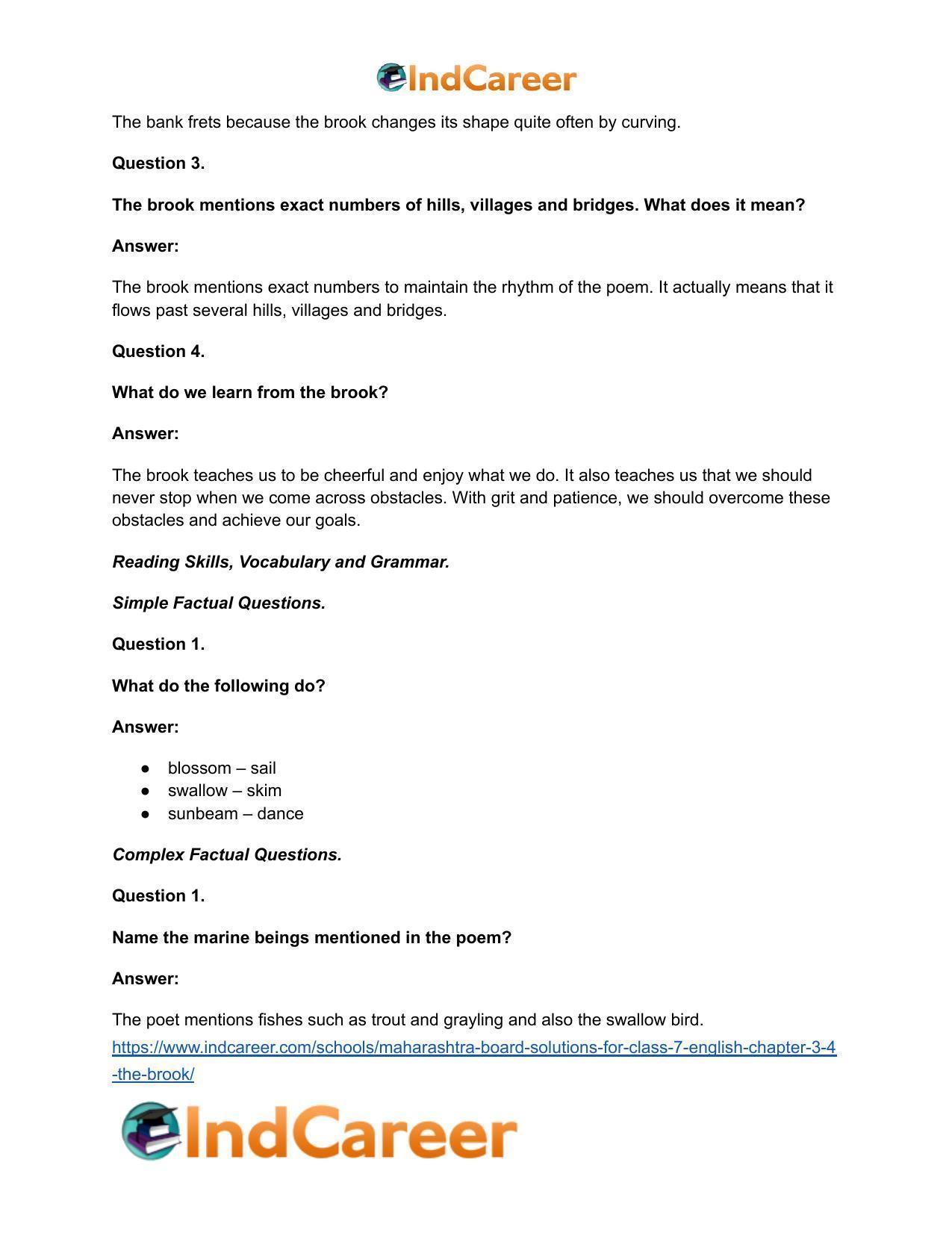 Maharashtra Board Solutions for Class 7- English: Chapter 3.4- The Brook - Page 7