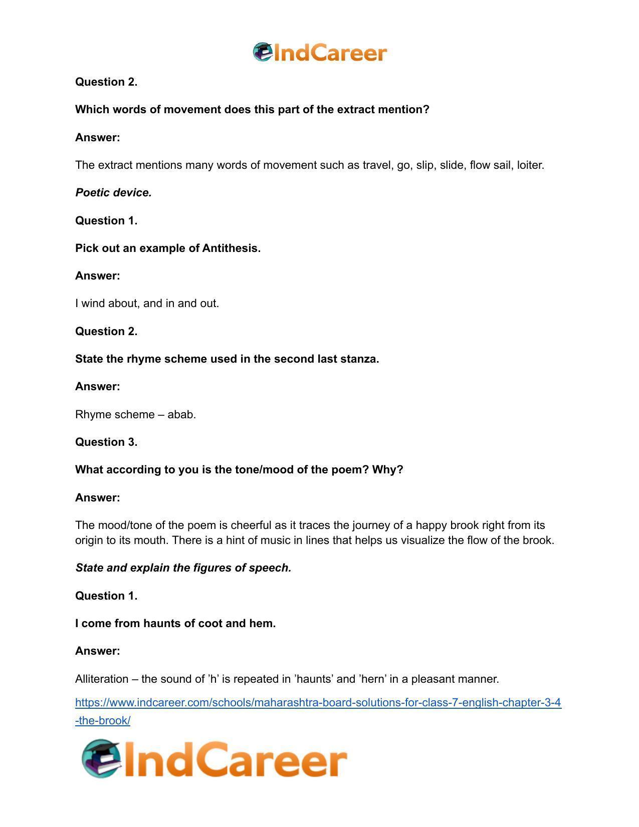 Maharashtra Board Solutions for Class 7- English: Chapter 3.4- The Brook - Page 8