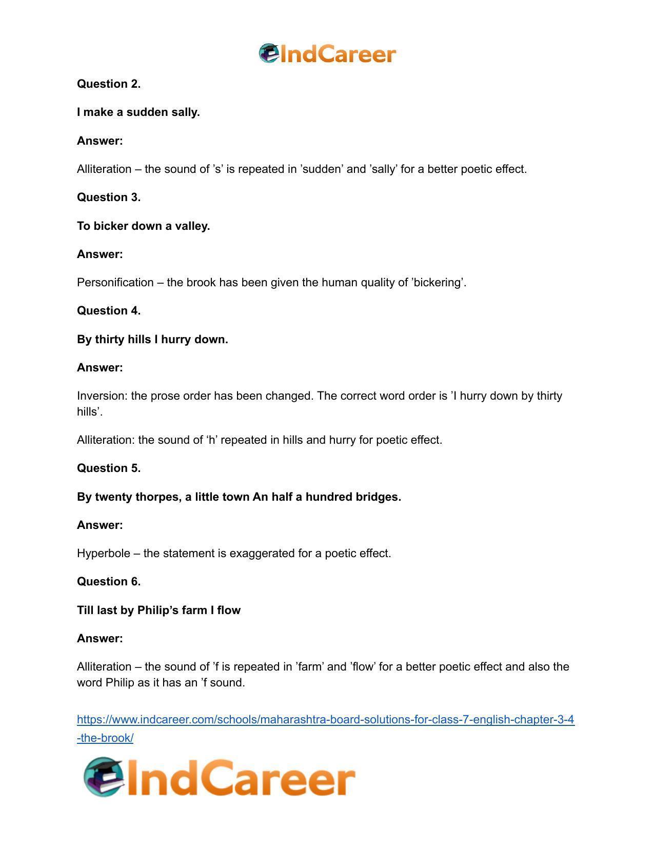 Maharashtra Board Solutions for Class 7- English: Chapter 3.4- The Brook - Page 9