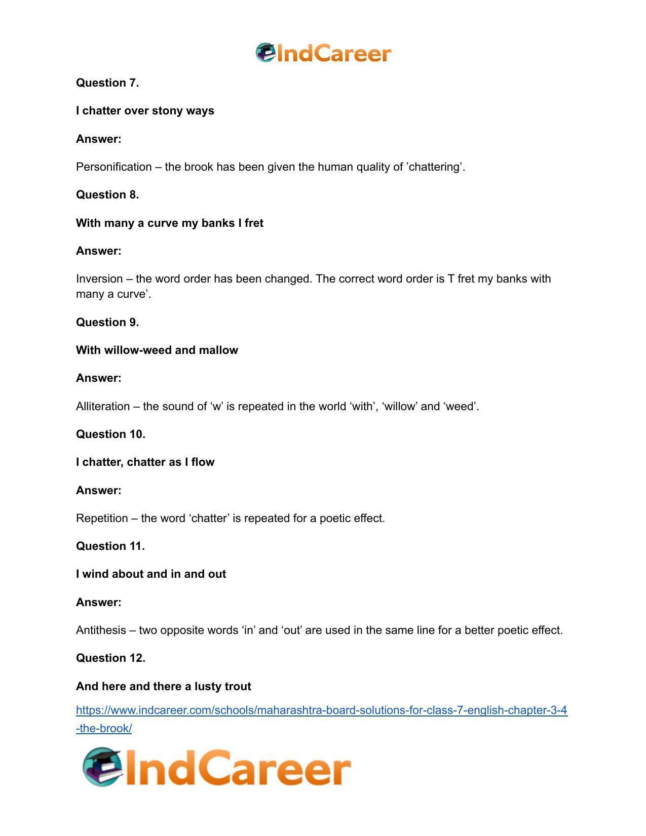 Maharashtra Board Solutions for Class 7- English: Chapter 3.4- The Brook - Page 10