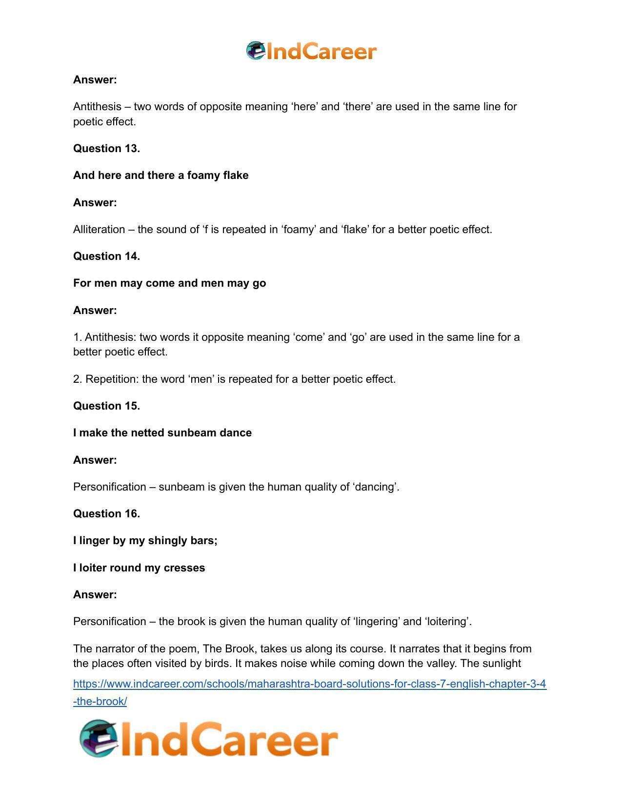 Maharashtra Board Solutions for Class 7- English: Chapter 3.4- The Brook - Page 11