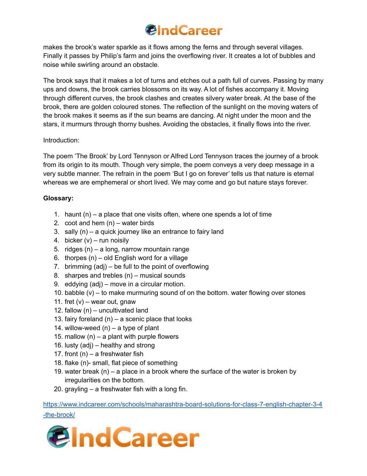 Maharashtra Board Solutions for Class 7- English: Chapter 3.4- The Brook - Page 12