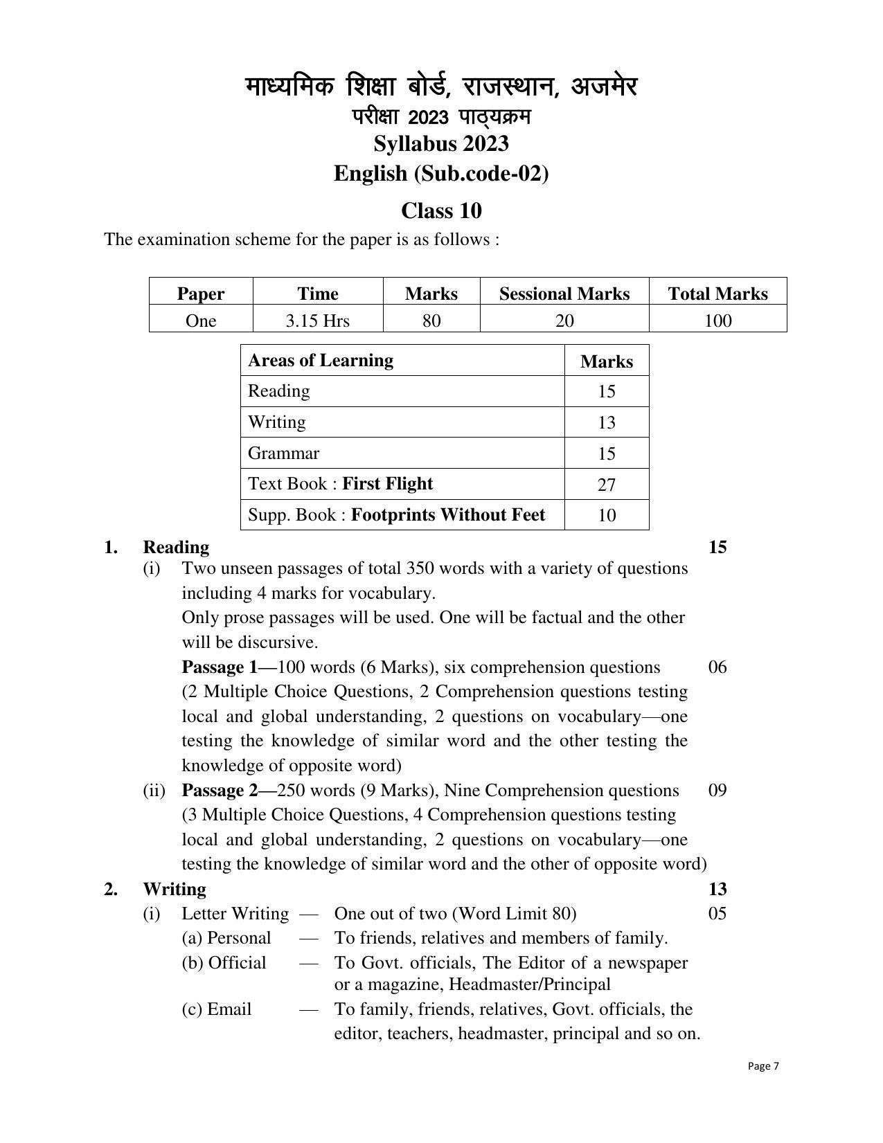 RBSE Class 10 Complete Syllabus 2023 - Page 7