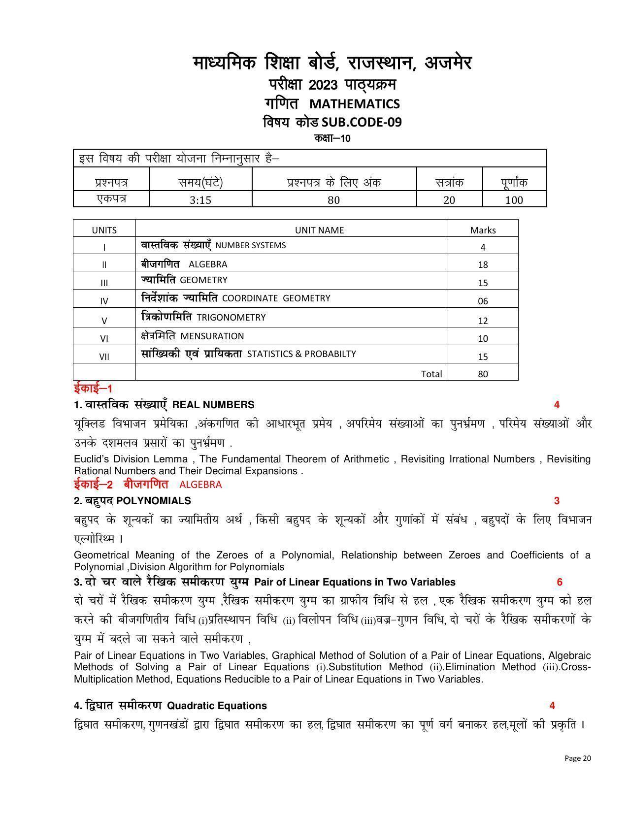 RBSE Class 10 Complete Syllabus 2023 - Page 20