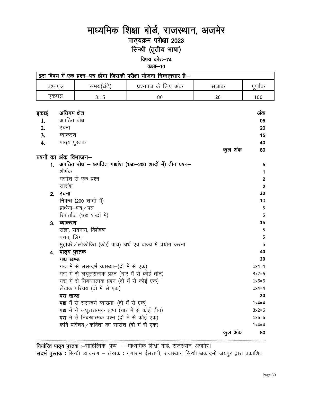 RBSE Class 10 Complete Syllabus 2023 - Page 30