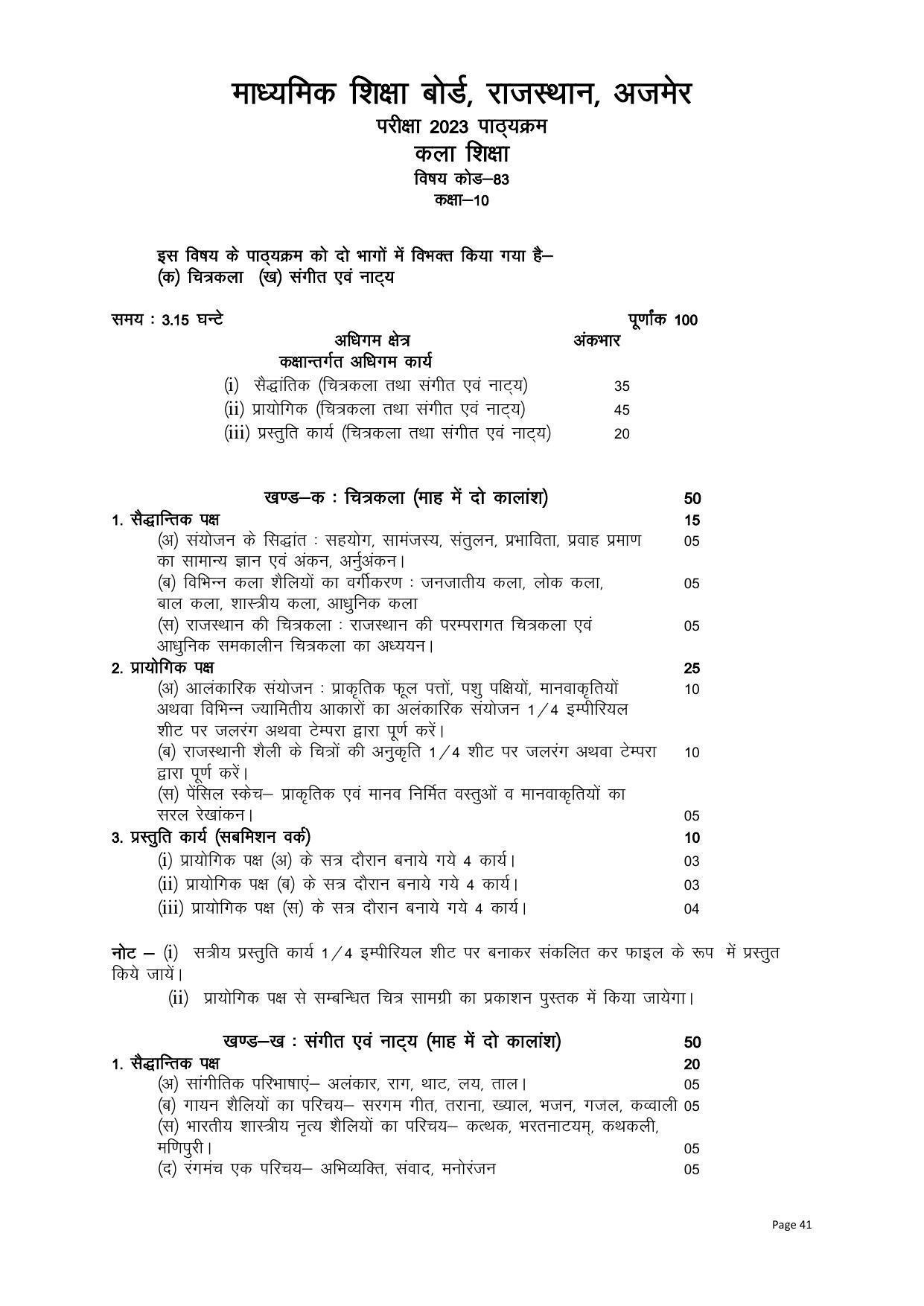 RBSE Class 10 Complete Syllabus 2023 - Page 41