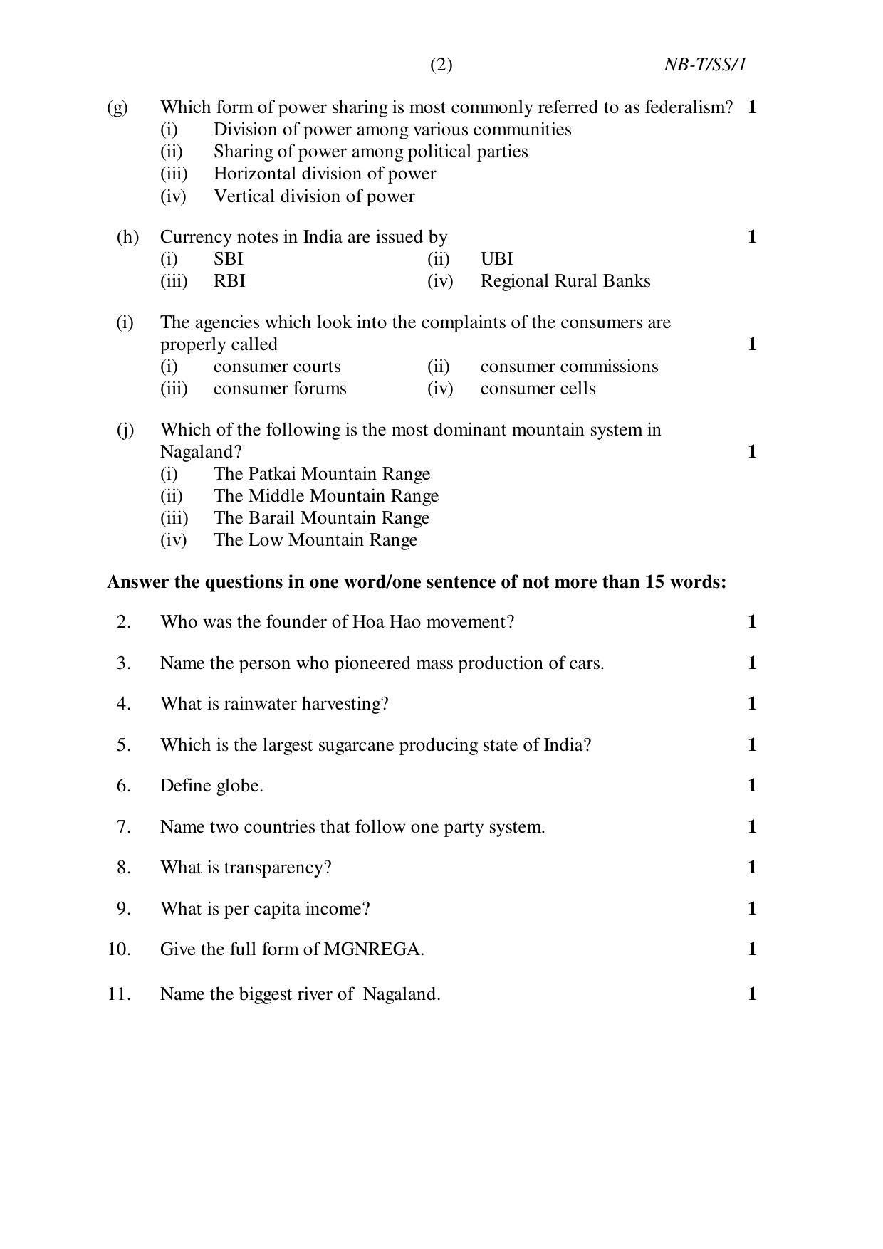 Nagaland Board Class 10 SOCIAL SCIENCES 2020 Question Paper - Page 2