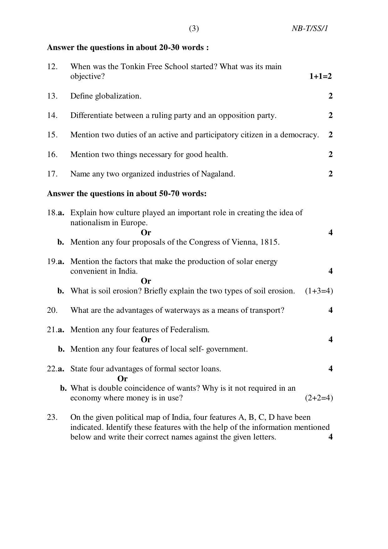 Nagaland Board Class 10 SOCIAL SCIENCES 2020 Question Paper - Page 3