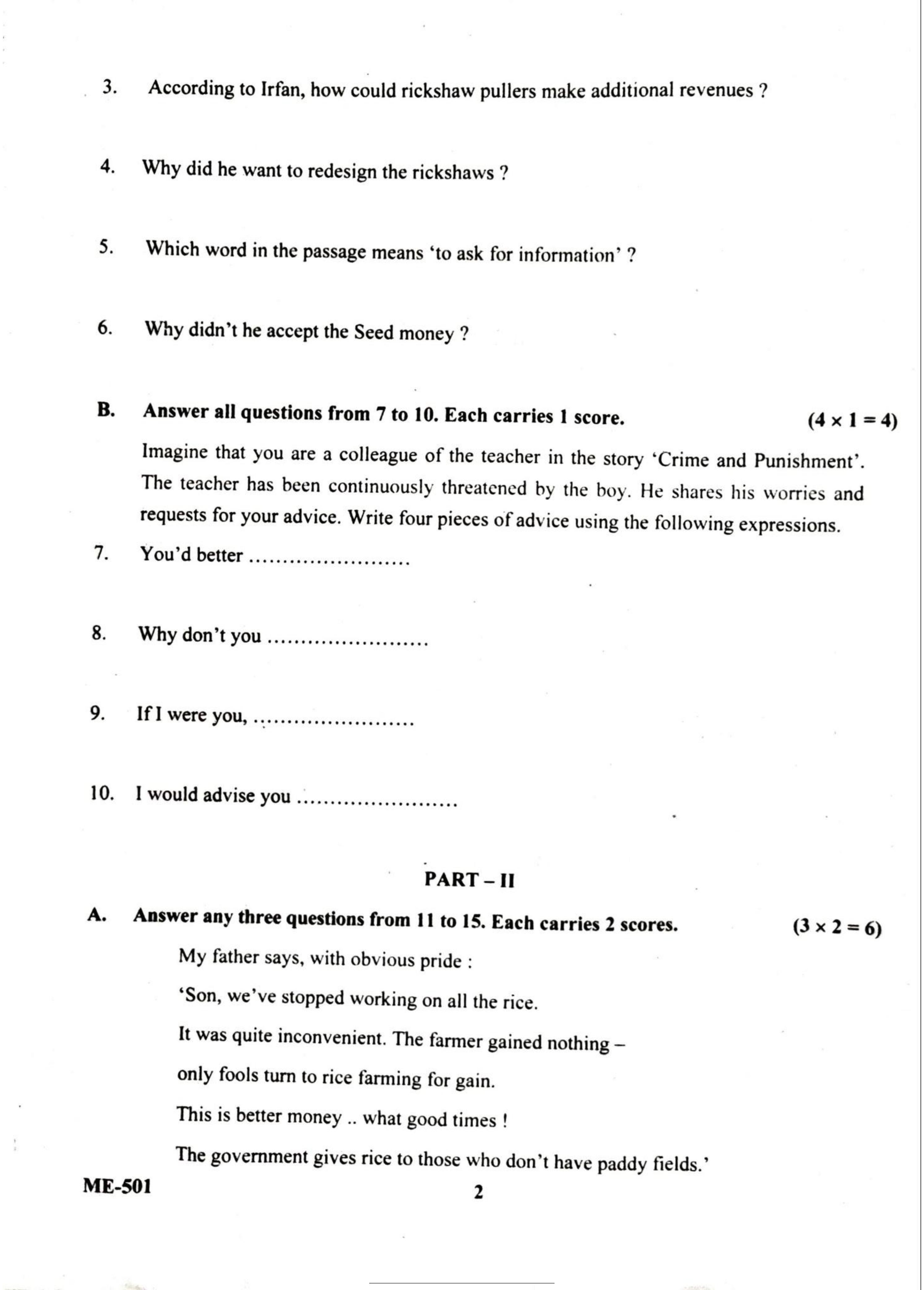 Kerala Plus Two 2022 English Model Question Paper - Page 2