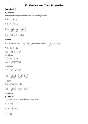 Chapter 22: Vectors and Their Properties Solutions: RS Aggarwal Class 12 Solutions