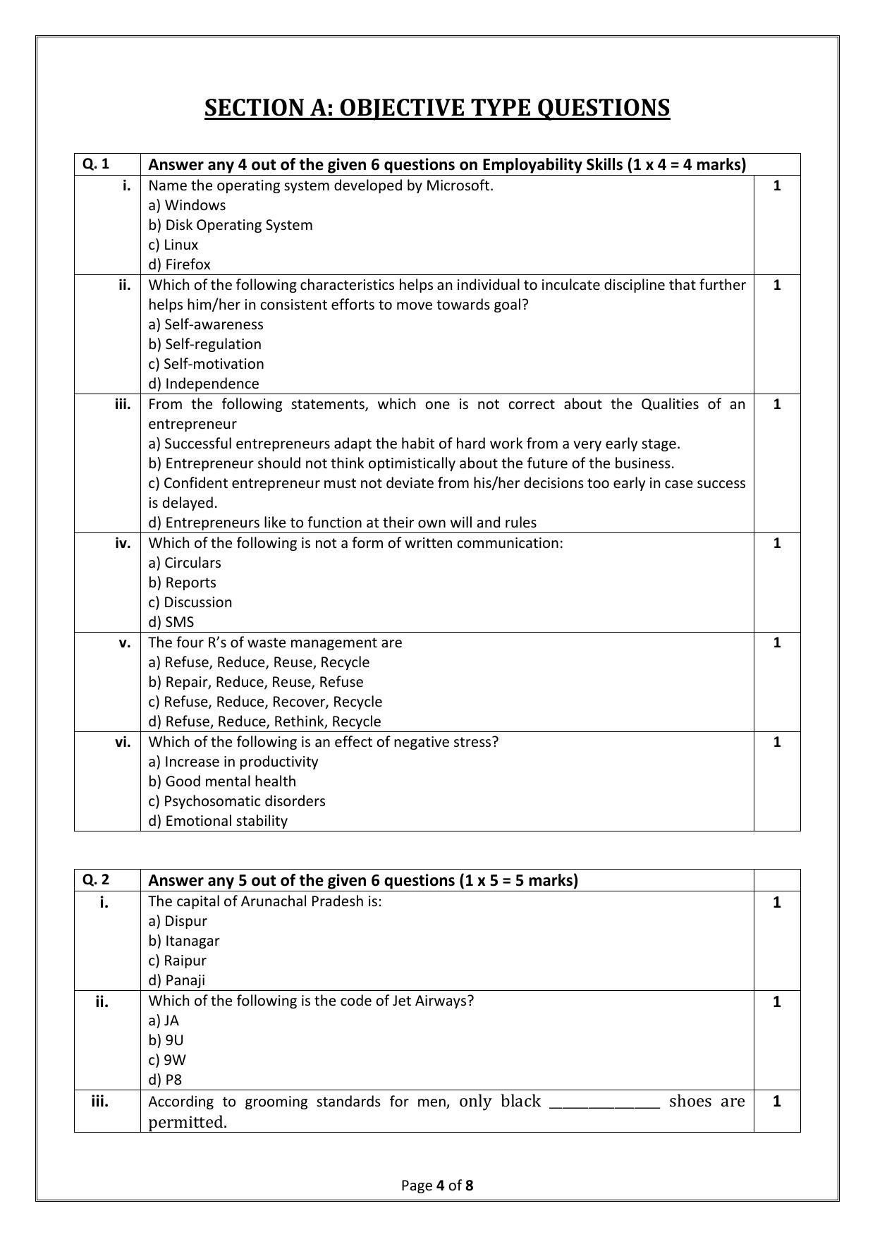 CBSE Class 10 (Skill Education) Front Office Operations 2024 Sample Paper - Page 4