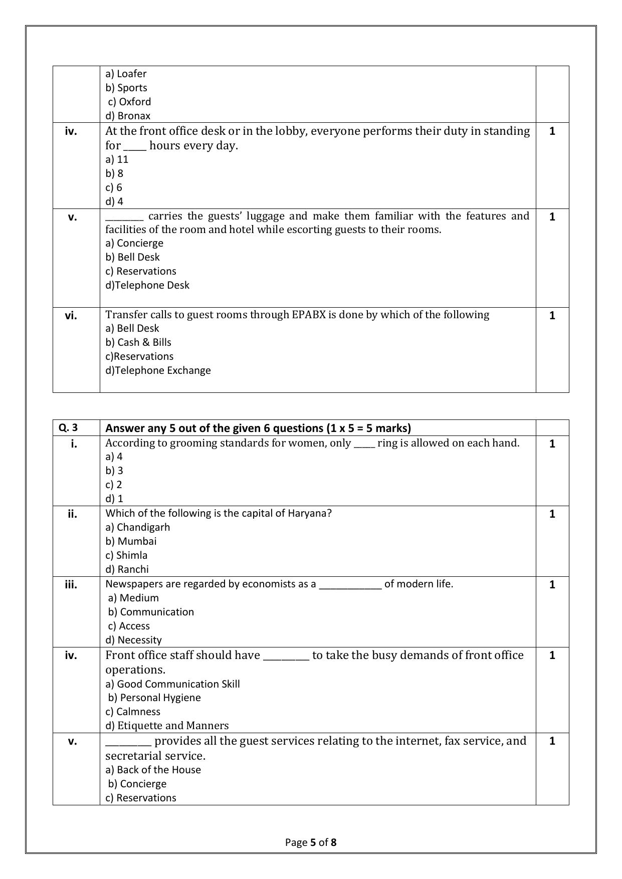 CBSE Class 10 (Skill Education) Front Office Operations 2024 Sample Paper - Page 5