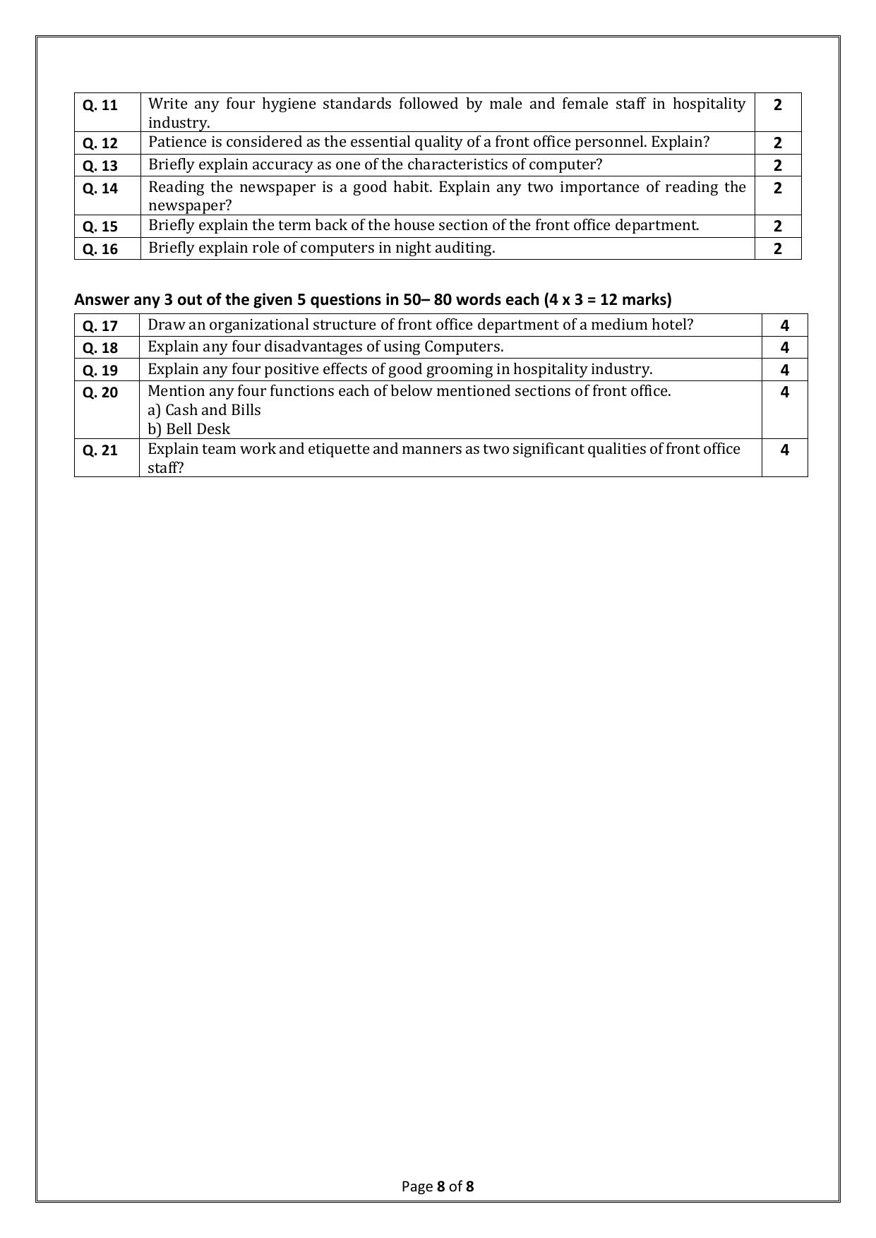 CBSE Class 10 (Skill Education) Front Office Operations 2024 Sample Paper - Page 8