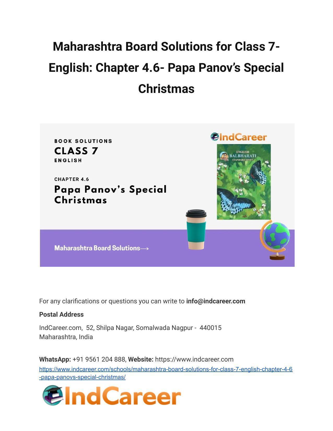 Maharashtra Board Solutions for Class 7- English: Chapter 4.6- Papa Panov’s Special Christmas - Page 1