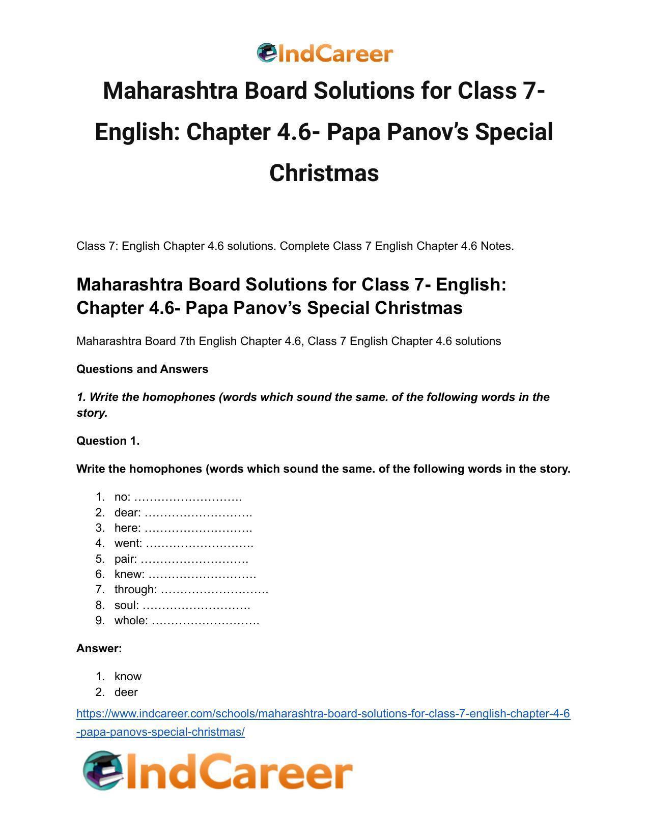 Maharashtra Board Solutions for Class 7- English: Chapter 4.6- Papa Panov’s Special Christmas - Page 2