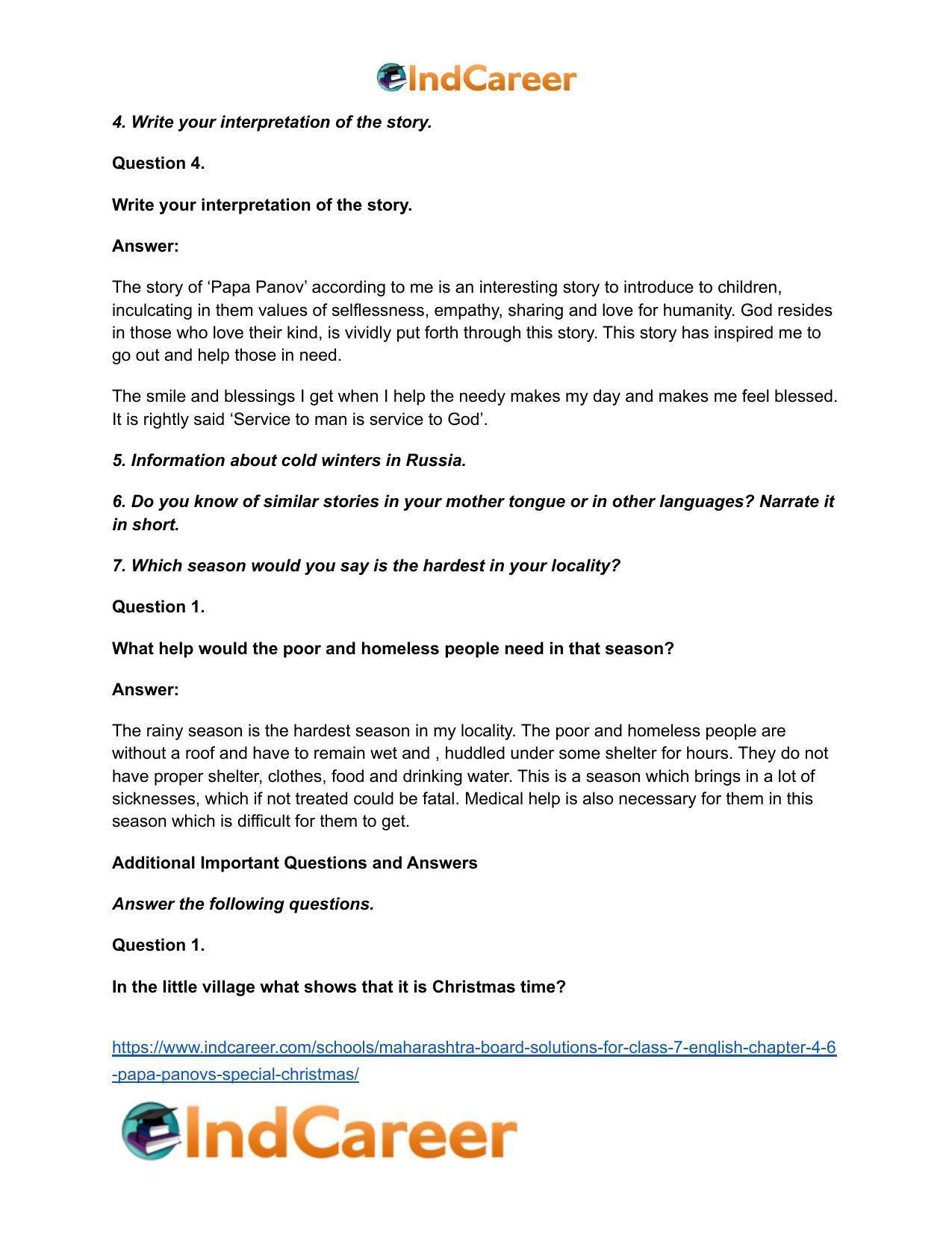Maharashtra Board Solutions for Class 7- English: Chapter 4.6- Papa Panov’s Special Christmas - Page 5