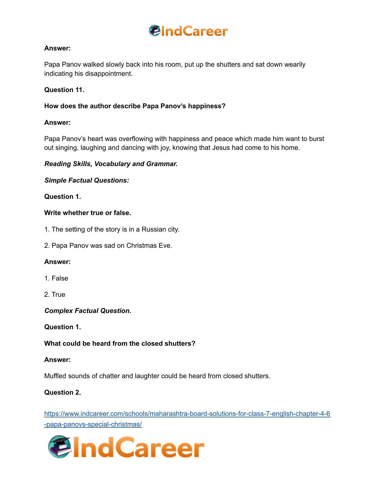 Maharashtra Board Solutions for Class 7- English: Chapter 4.6- Papa Panov’s Special Christmas - Page 8
