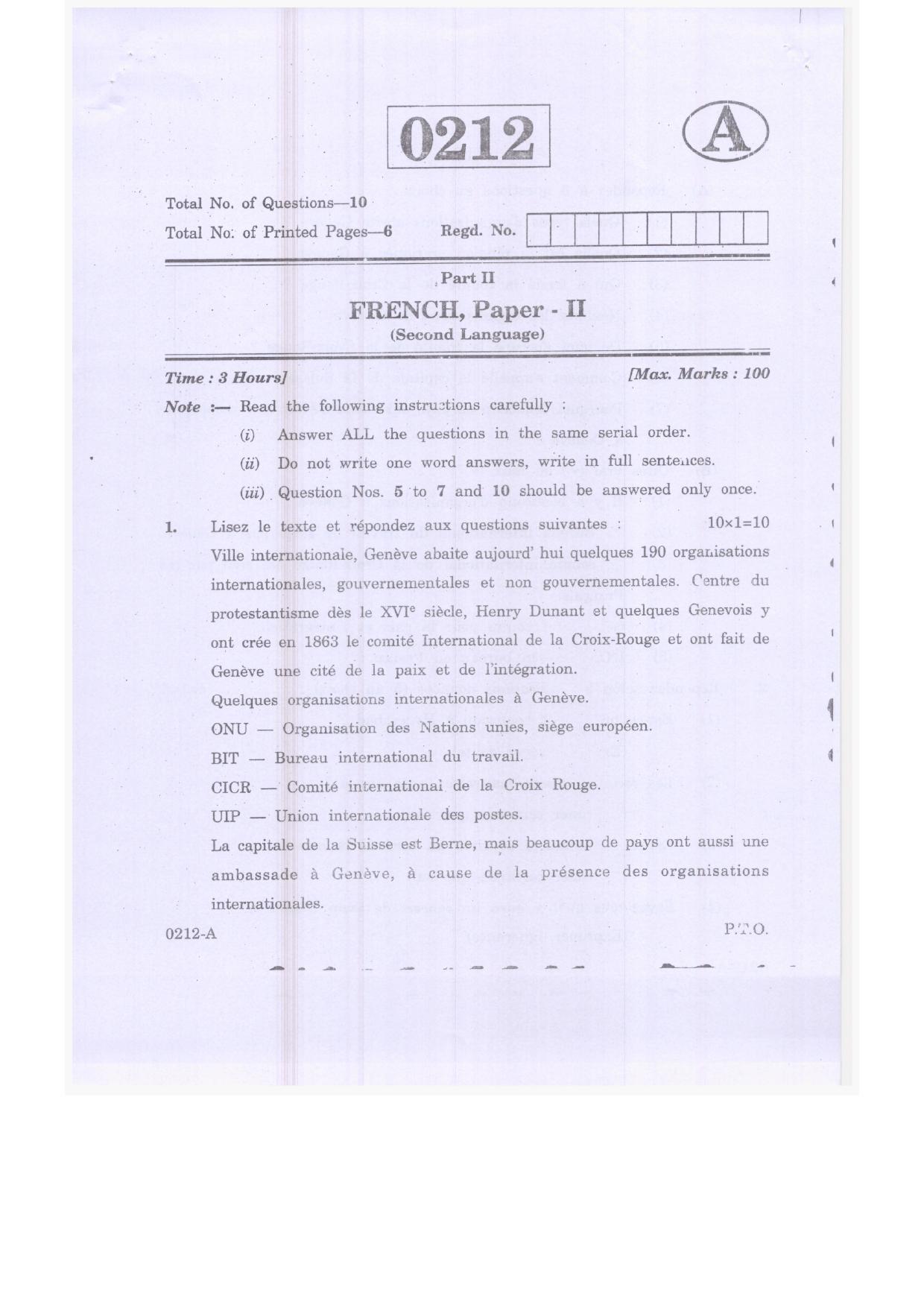 TS Inter 2nd Year French Model Paper 2023 (PDF) - Page 1