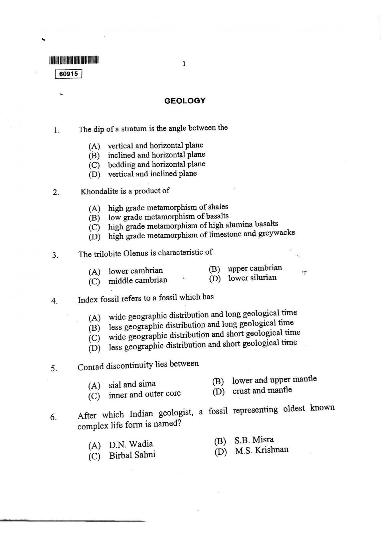 CUSAT CAT 2015 Geology Question Paper - Page 2