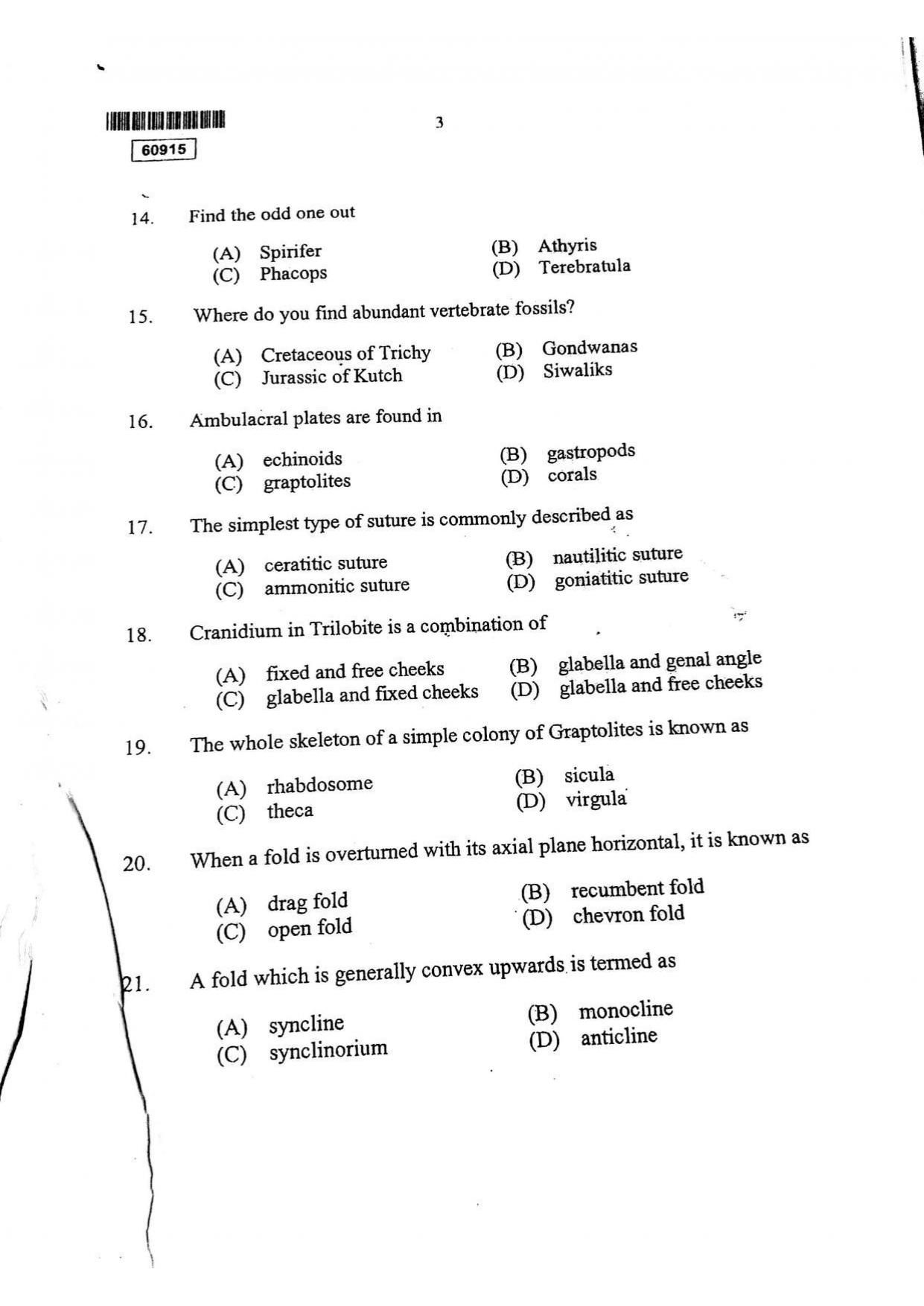 CUSAT CAT 2015 Geology Question Paper - Page 4