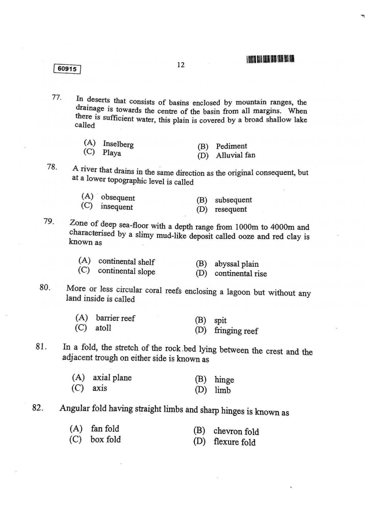 CUSAT CAT 2015 Geology Question Paper - Page 13