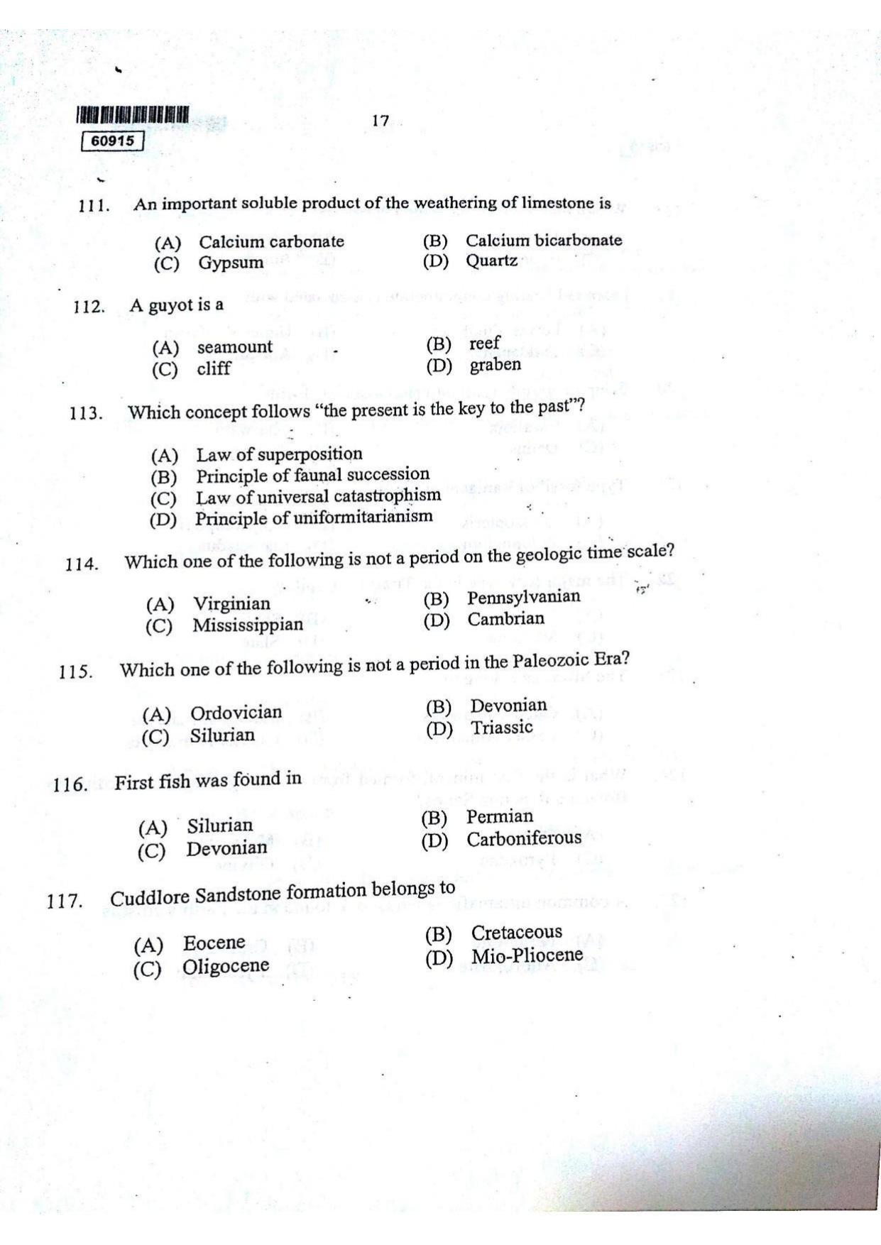 CUSAT CAT 2015 Geology Question Paper - Page 18