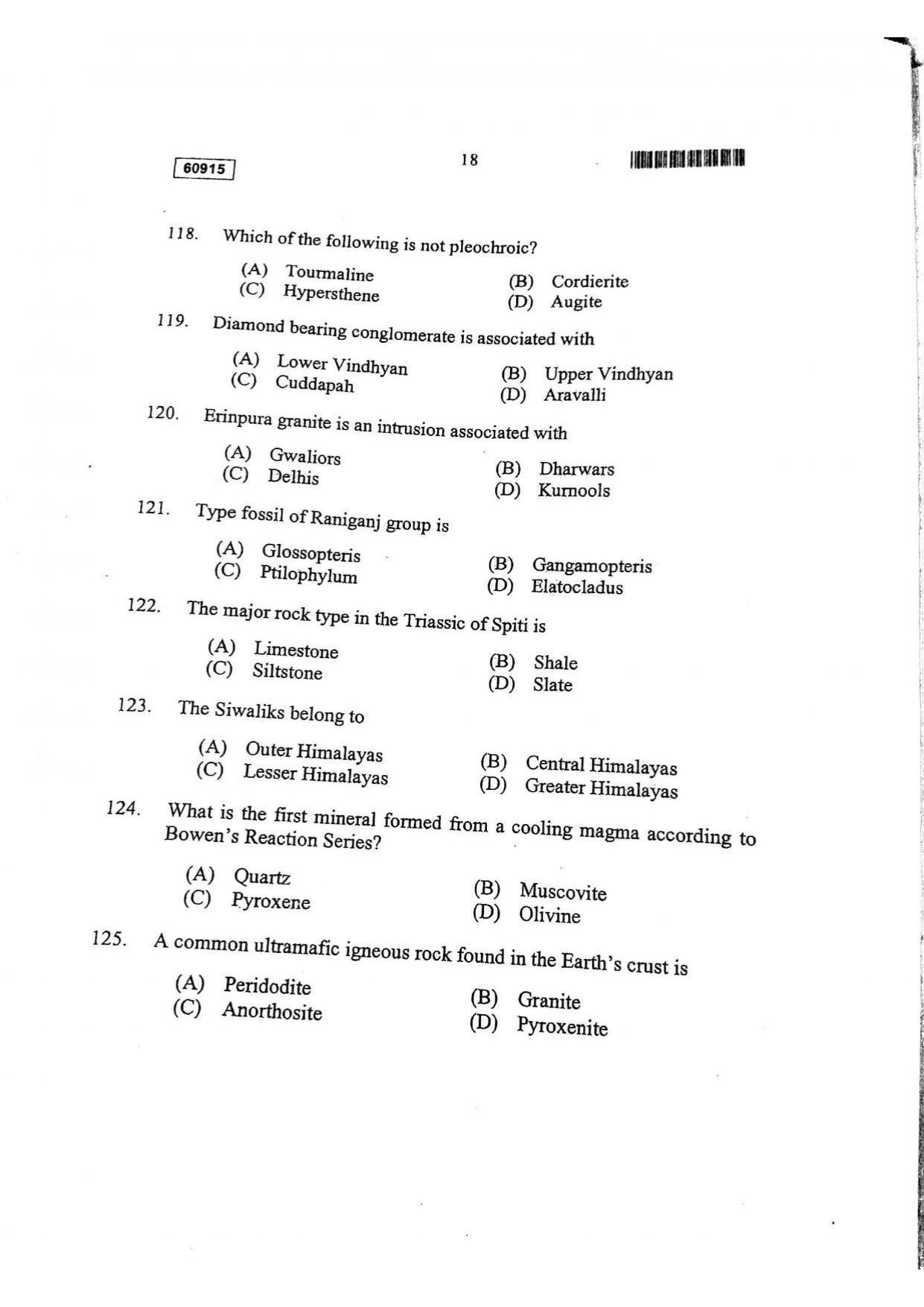 CUSAT CAT 2015 Geology Question Paper - Page 19