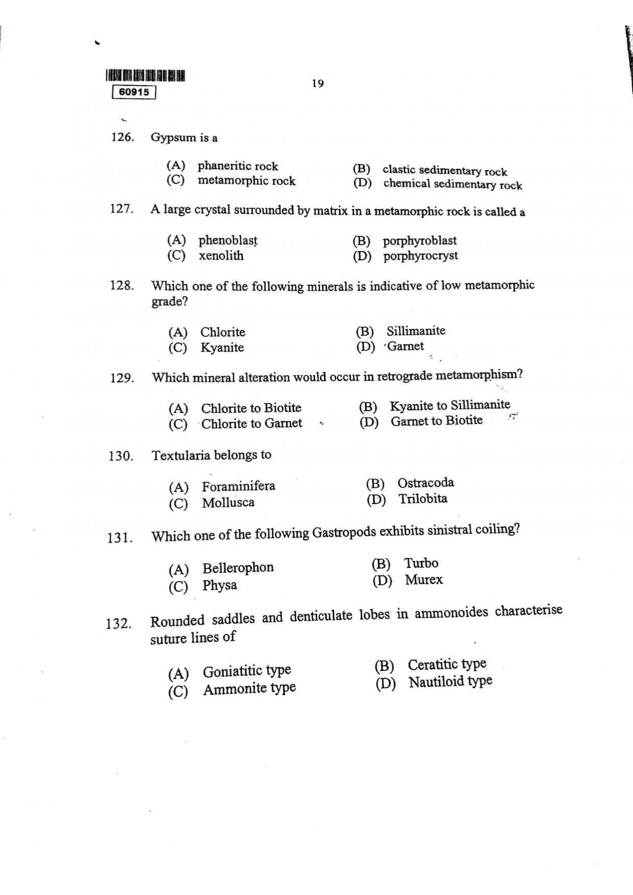 CUSAT CAT 2015 Geology Question Paper - Page 20