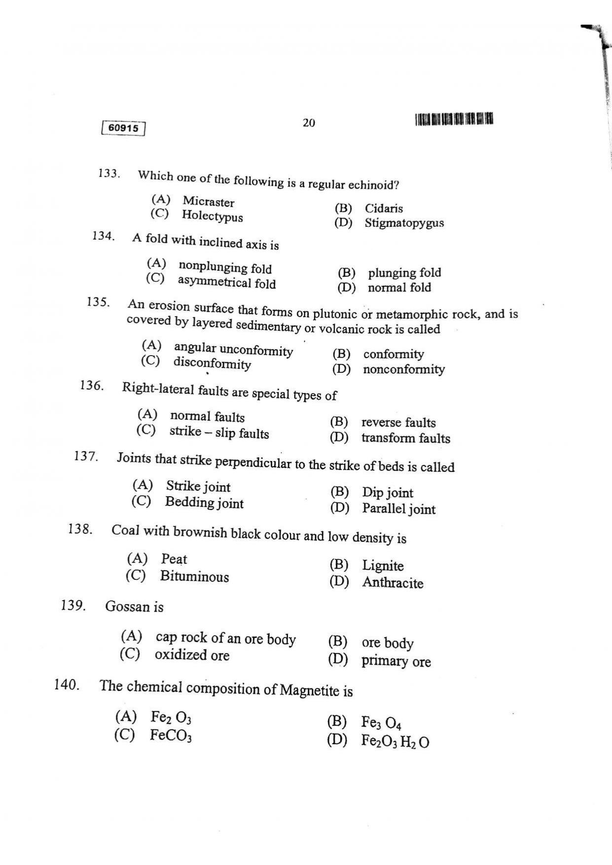 CUSAT CAT 2015 Geology Question Paper - Page 21
