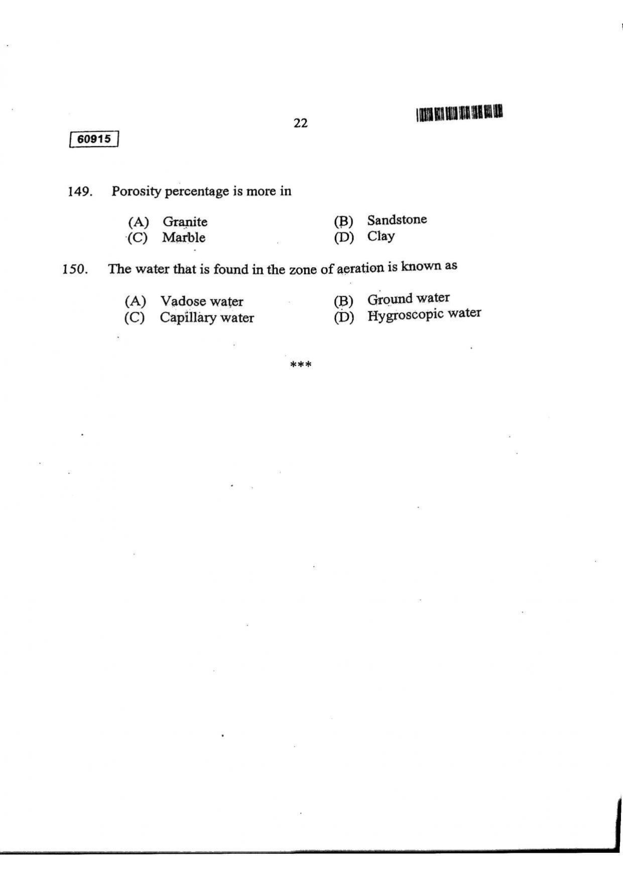 CUSAT CAT 2015 Geology Question Paper - Page 23
