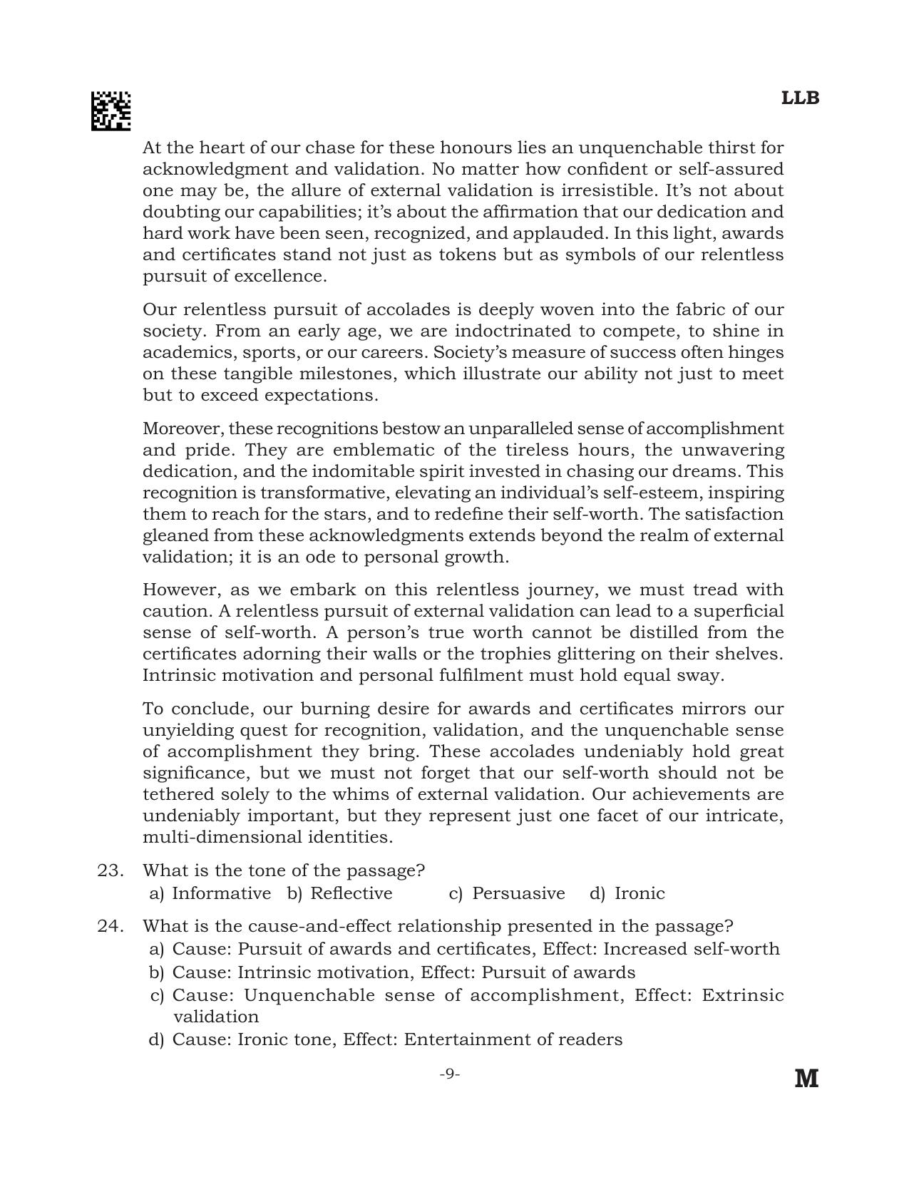 AILET 2024 Question Paper for BA LLB - Page 9
