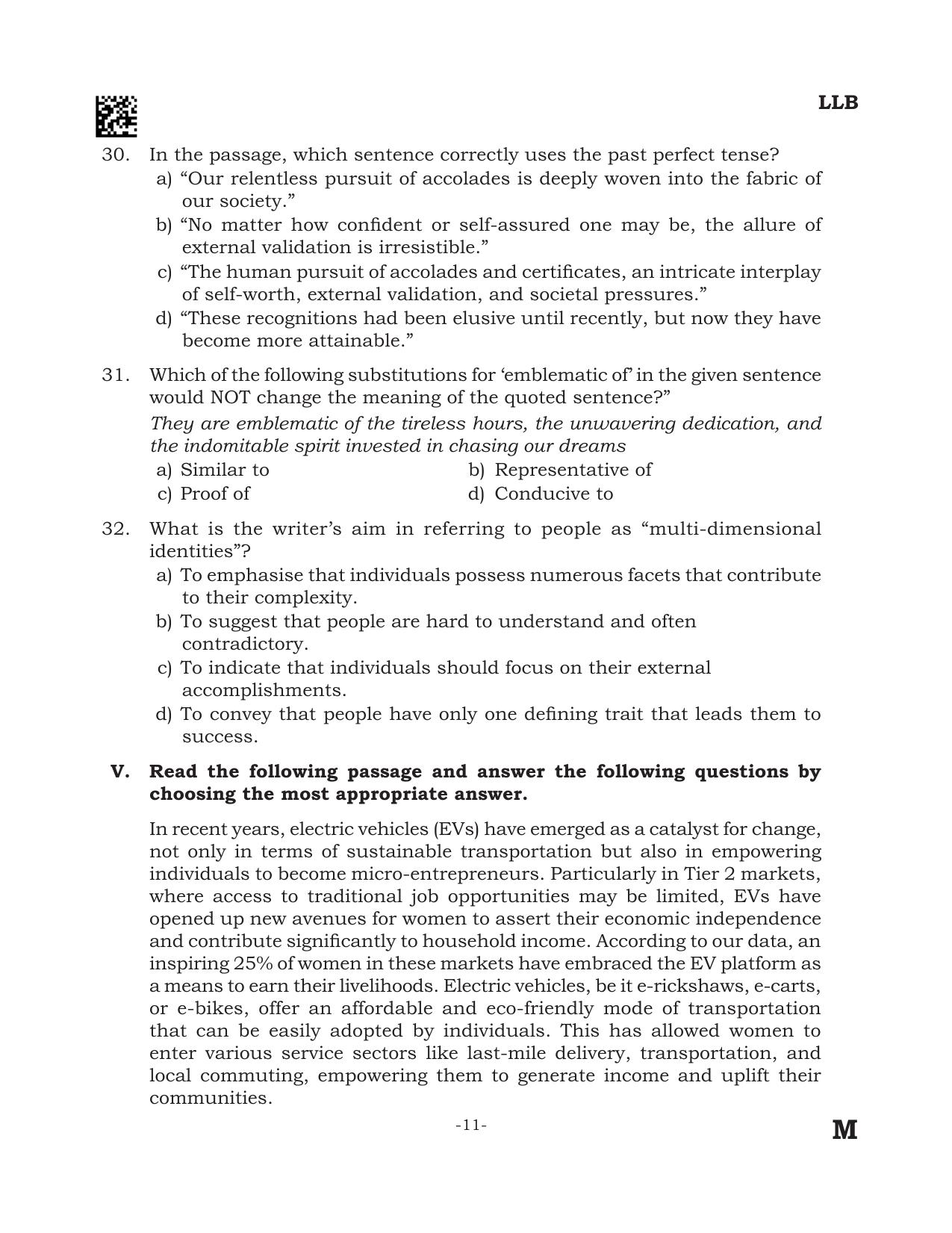 AILET 2024 Question Paper for BA LLB - Page 11