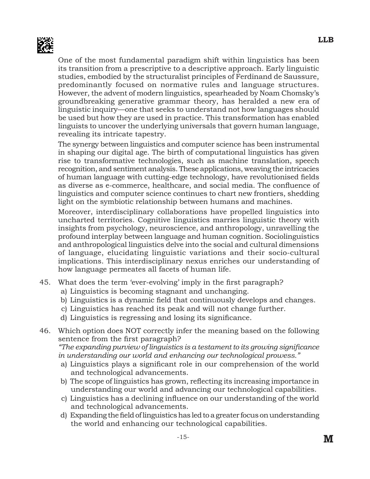 AILET 2024 Question Paper for BA LLB - Page 15