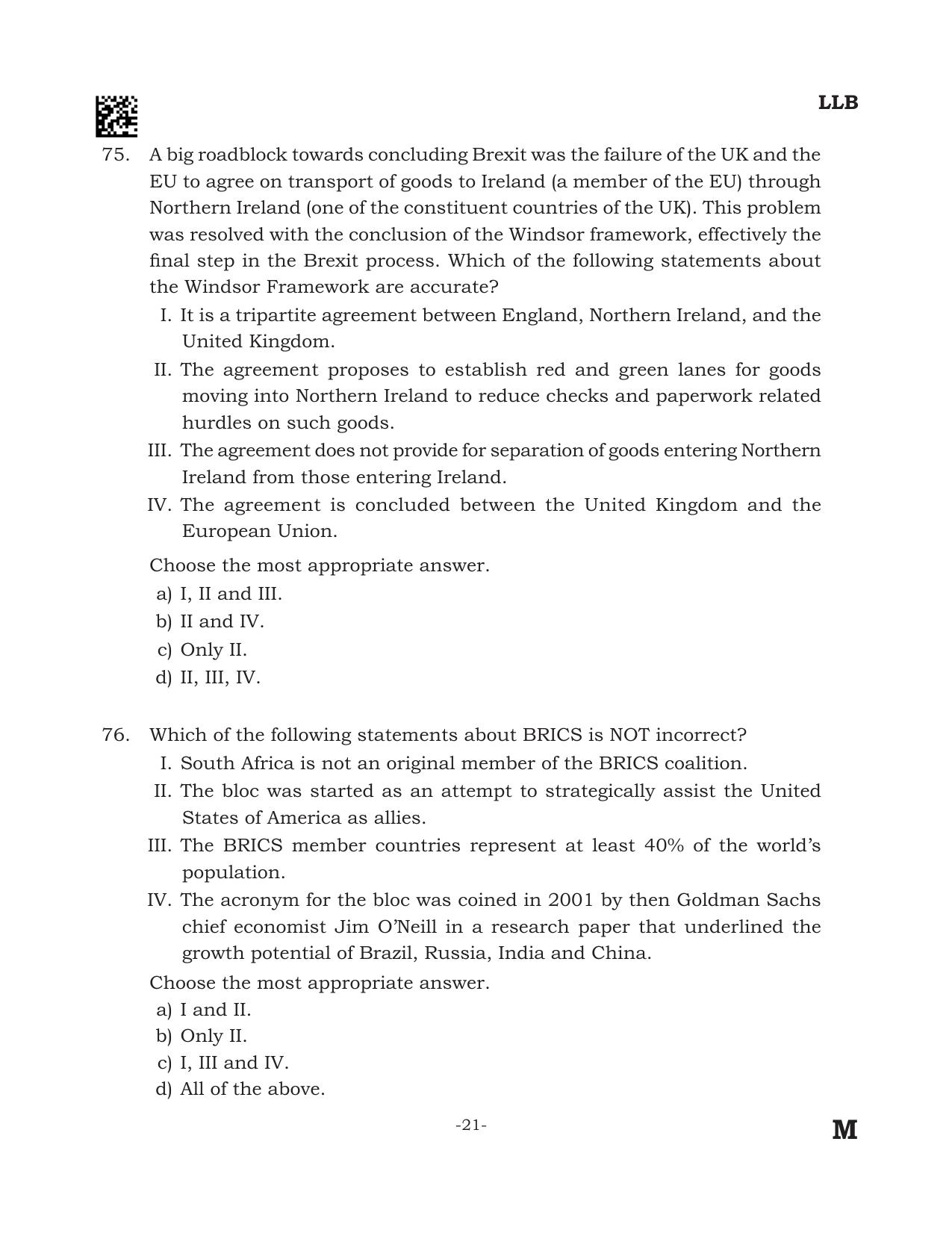 AILET 2024 Question Paper for BA LLB - Page 21