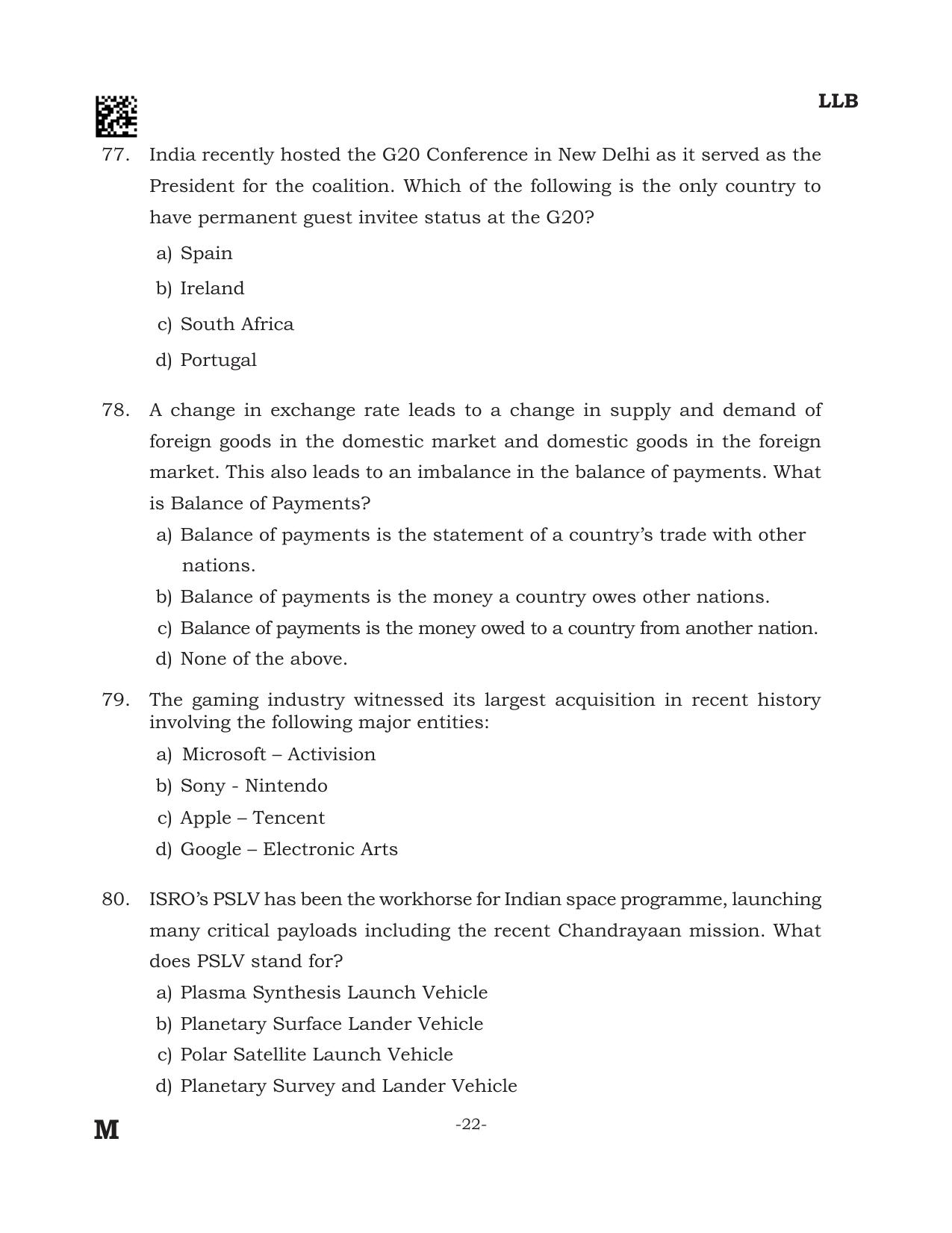 AILET 2024 Question Paper for BA LLB - Page 22