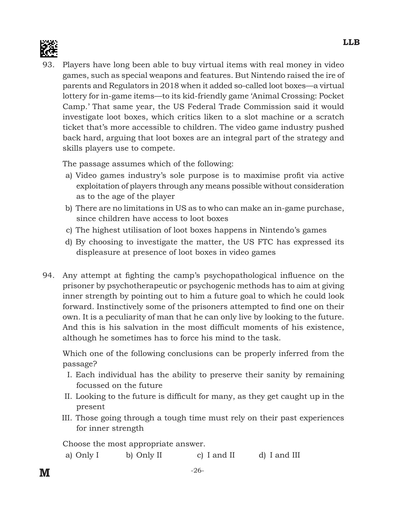 AILET 2024 Question Paper for BA LLB - Page 26