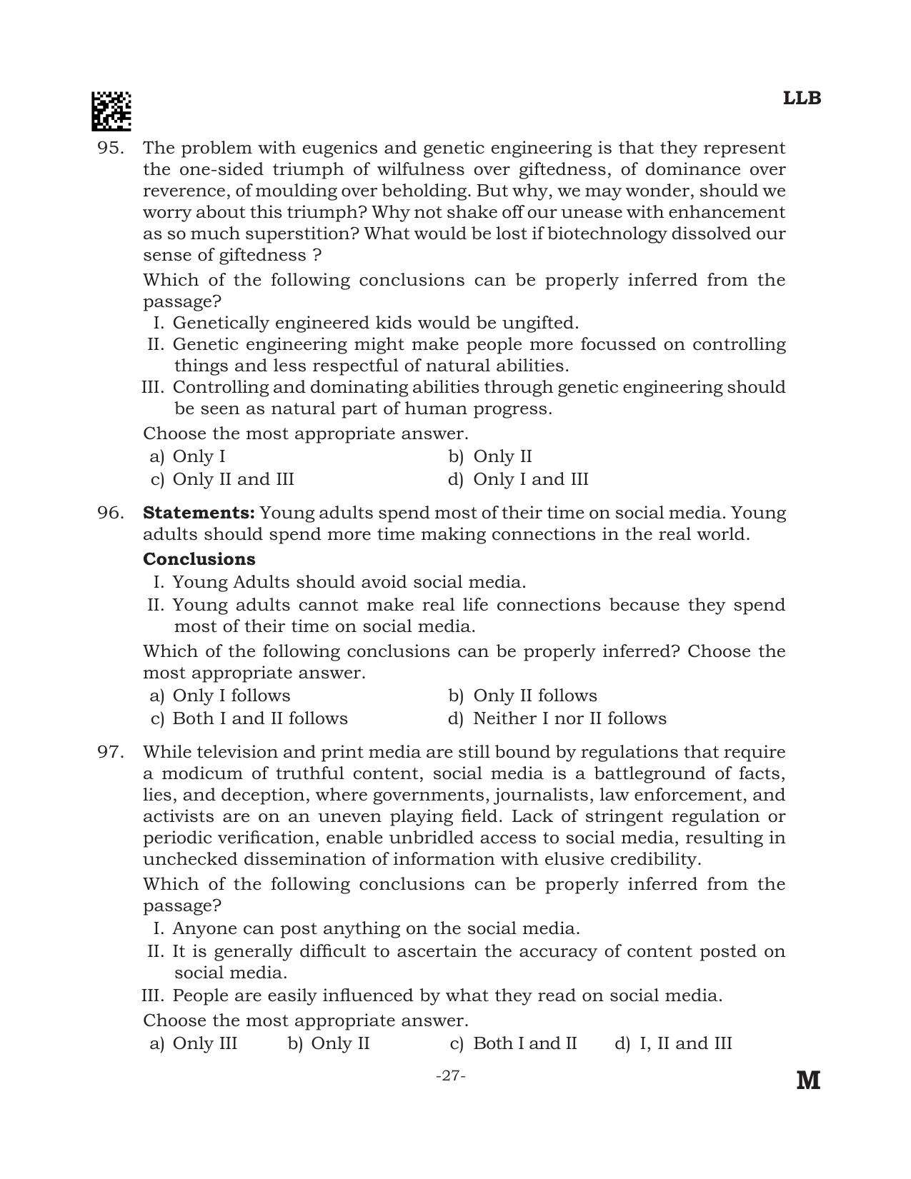 AILET 2024 Question Paper for BA LLB - Page 27