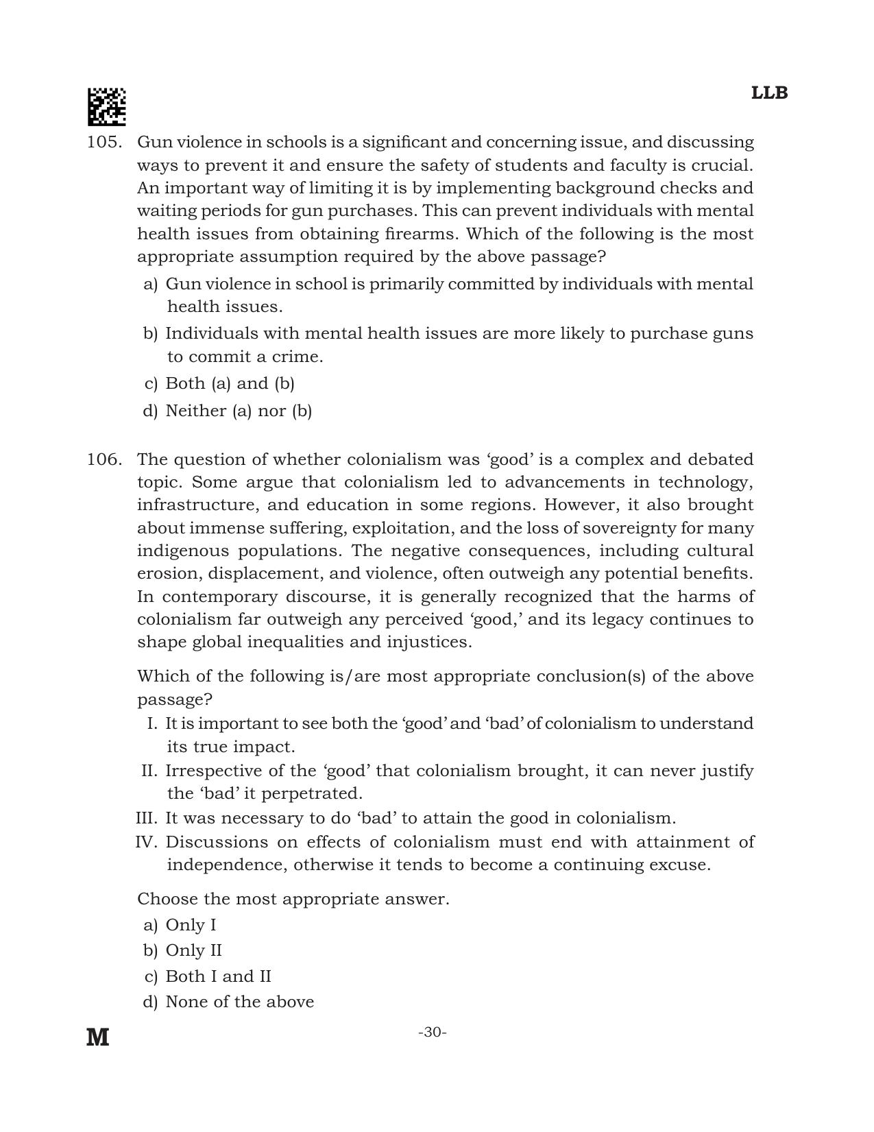 AILET 2024 Question Paper for BA LLB - Page 30