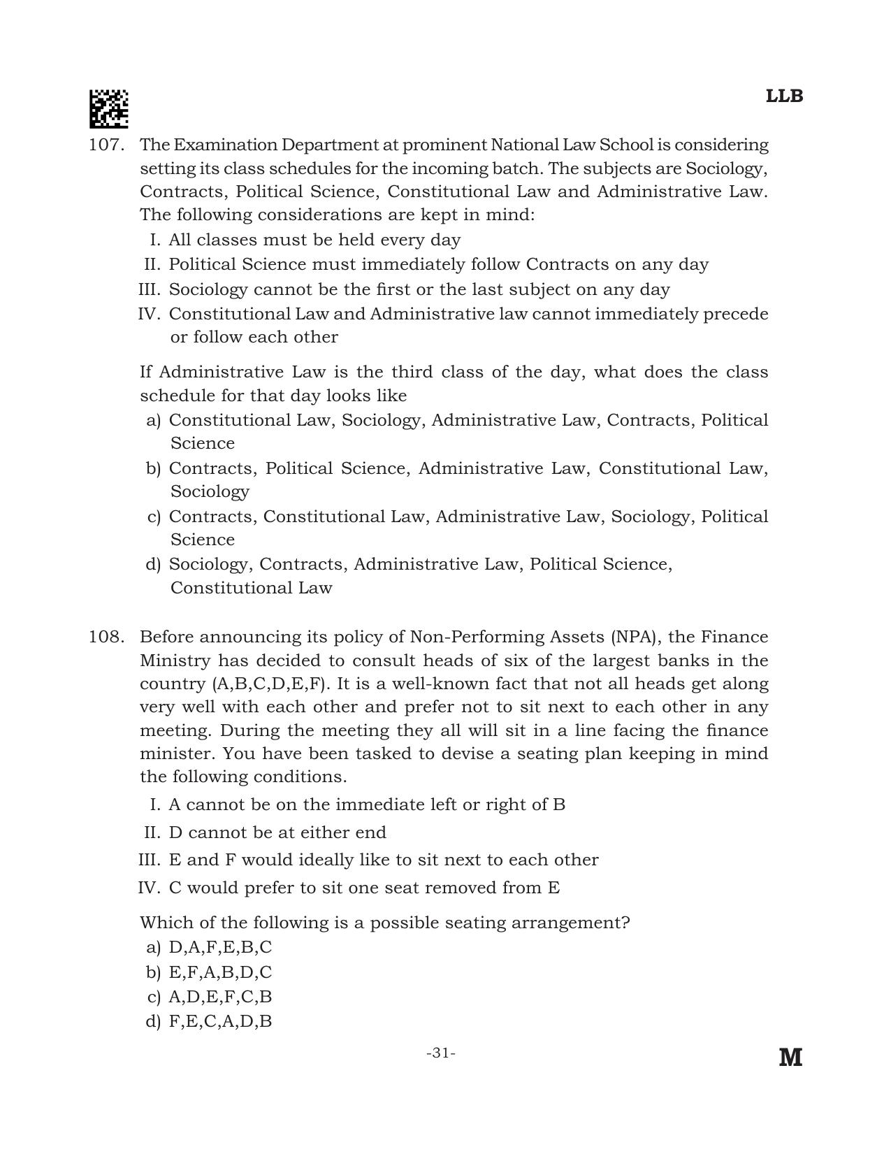 AILET 2024 Question Paper for BA LLB - Page 31