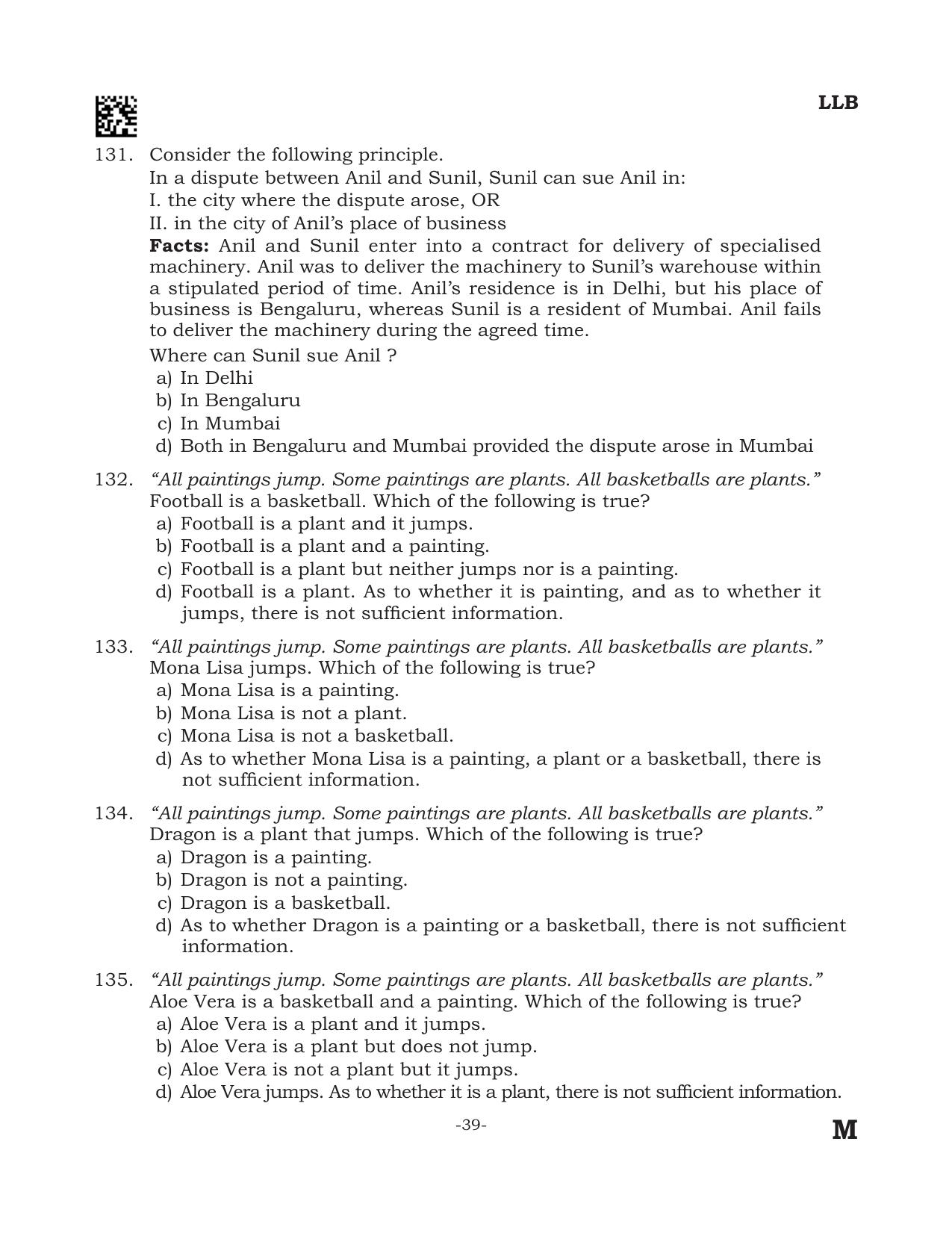 AILET 2024 Question Paper for BA LLB - Page 39