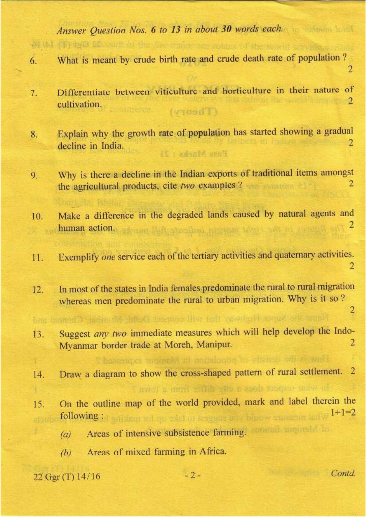 COHSEM Class 12 Geography 2016 Question Papers - Page 2