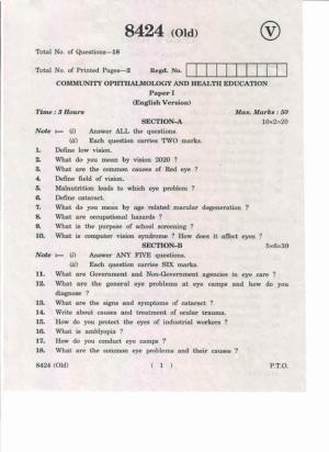 AP Inter 1st Year Community Ophthalmology and Health Education-I (Old) May-2019-Vocational Question Paper