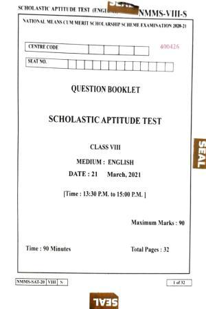 SAT ENGLISH 2020-21 Class 8 Maharashtra NMMS Question Papers