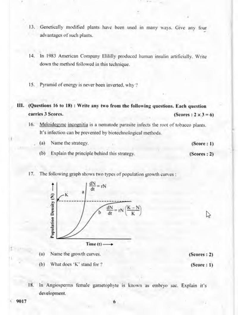 Kerala Plus Two 2018 Biology Question paper - Page 6