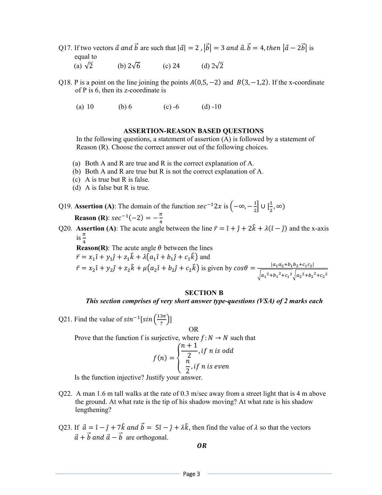 CBSE Class 12 Mathematics Sample Paper 2023 - Page 3