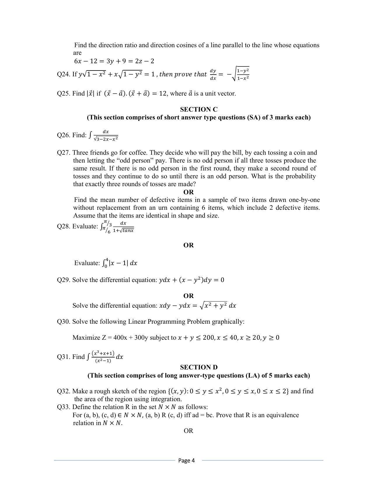 CBSE Class 12 Mathematics Sample Paper 2023 - Page 4