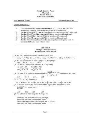 CBSE Class 12 Mathematics Sample Paper 2023
