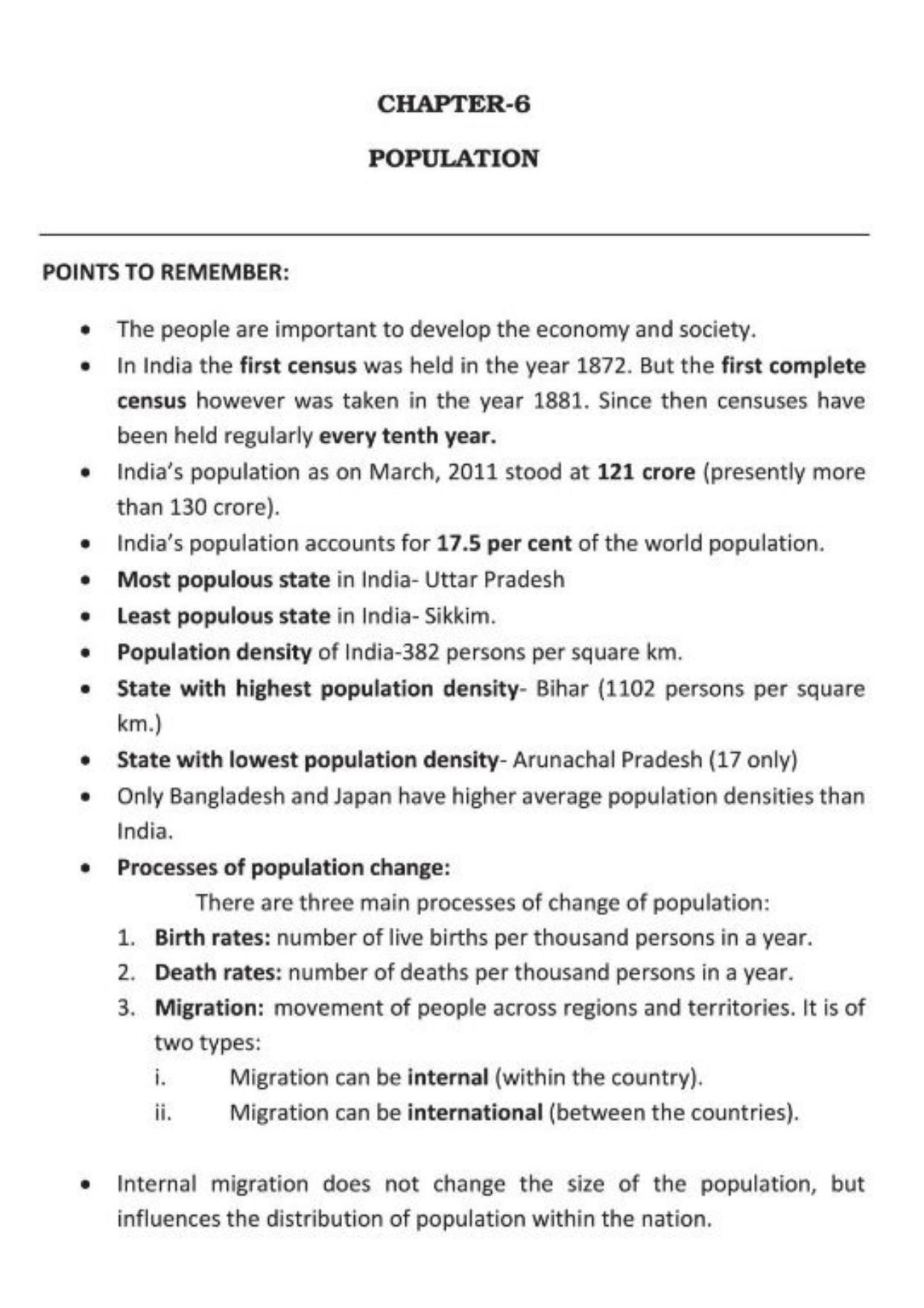 Class 9 Notes, Question & Practice Paper - Geography (Topic 6 : Population) - Page 2